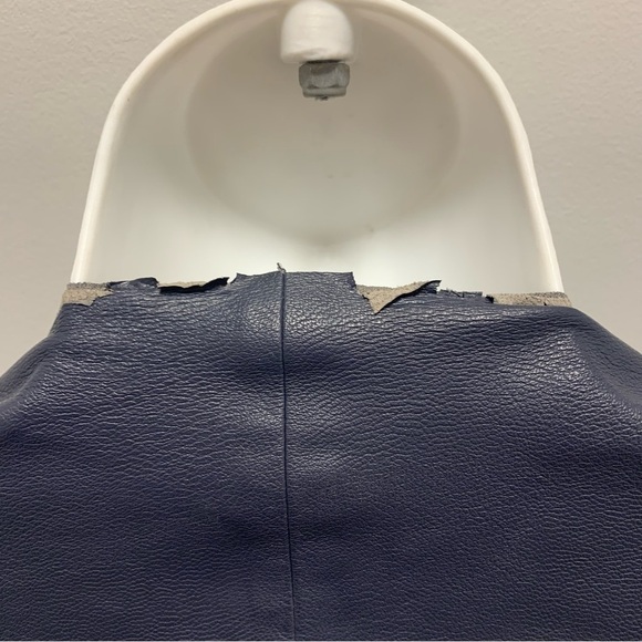 Zara Navy Blue Faux Leather / Suede Waterfall OPen Blazer Jacket - Picture 6 of 11